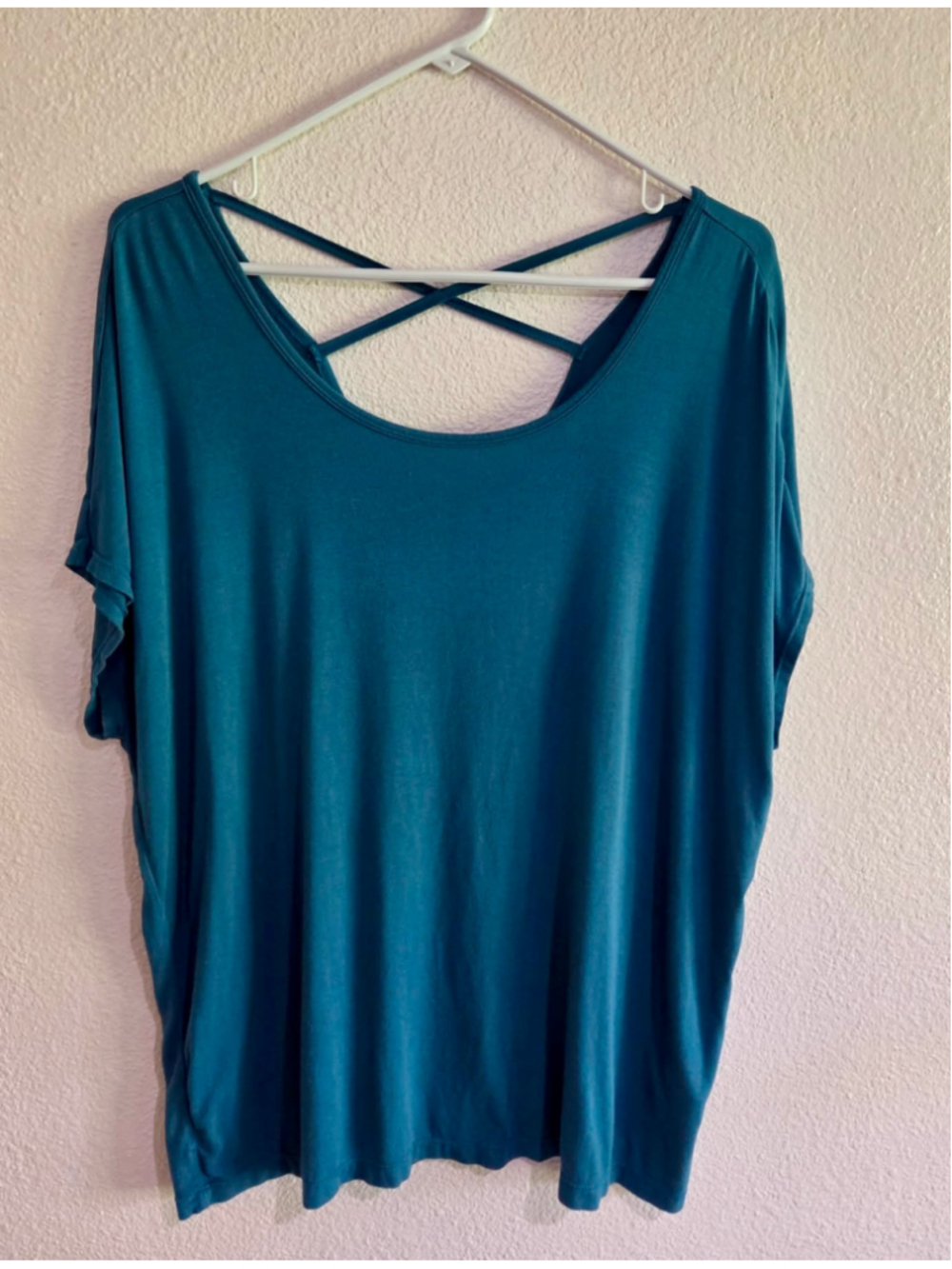 Teal Criss Cross Back Dolman Sleeve Top Women’s L